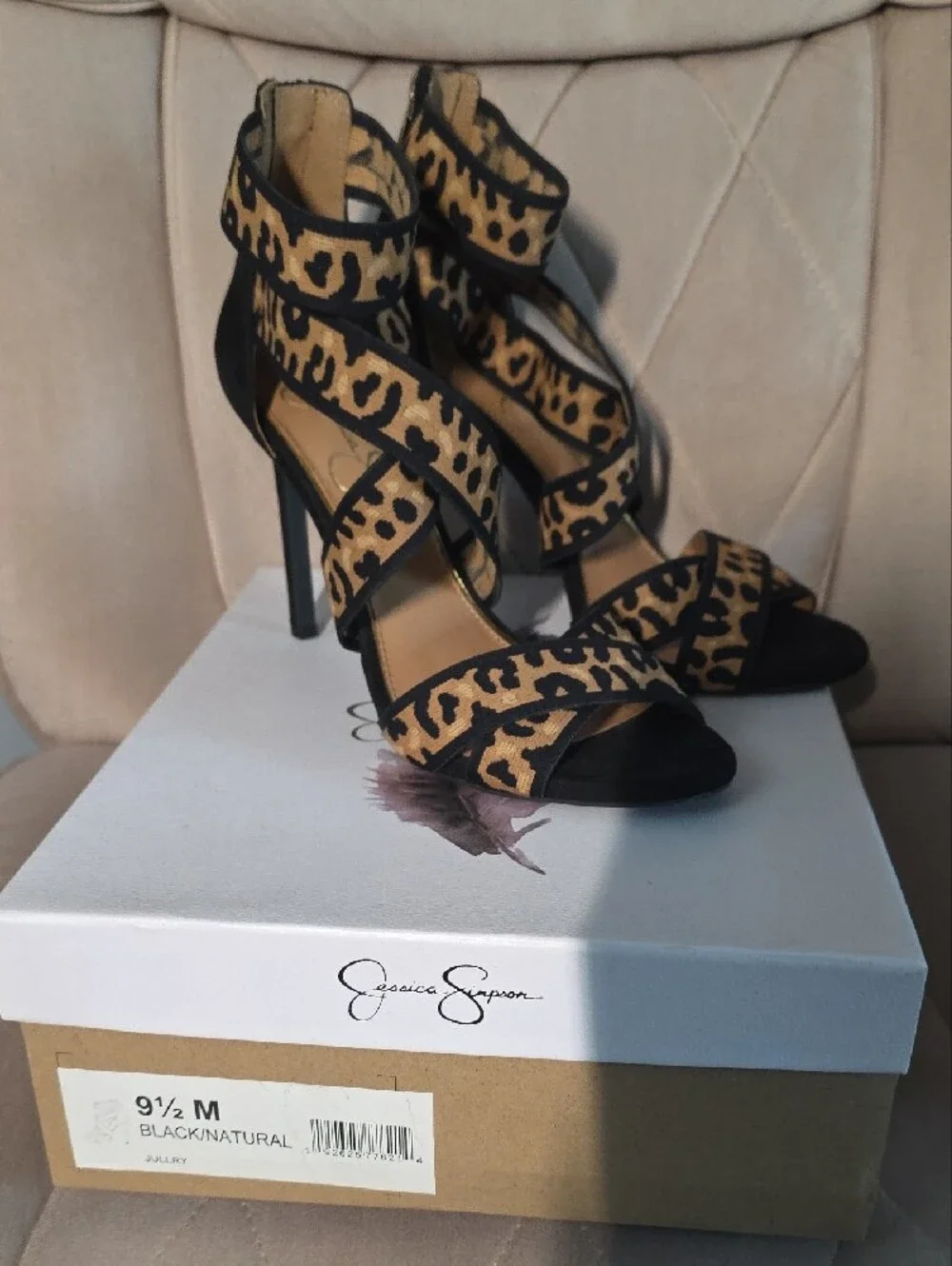 Jessica Simpson Leopard Print Strappy Heels - Black/Tan